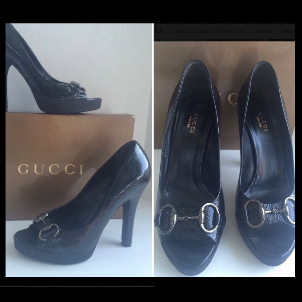Open Toe Black Gucci Heels